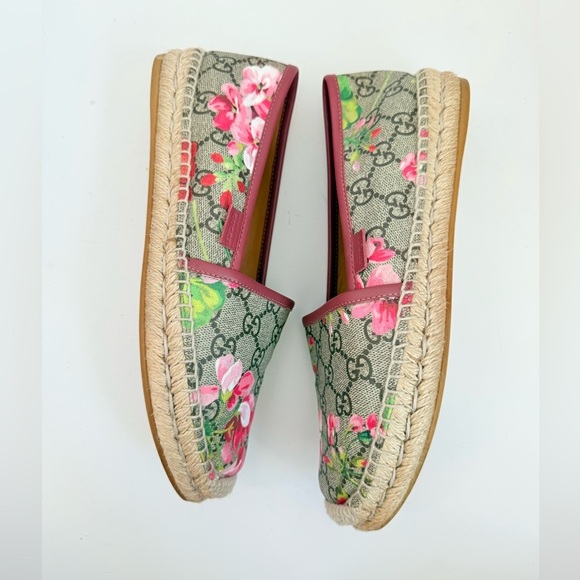 Gucci Pink Bloom Floral Print Logo Monogram Canvas Espadrilles Flats EU 38.5 - Picture 3 of 9